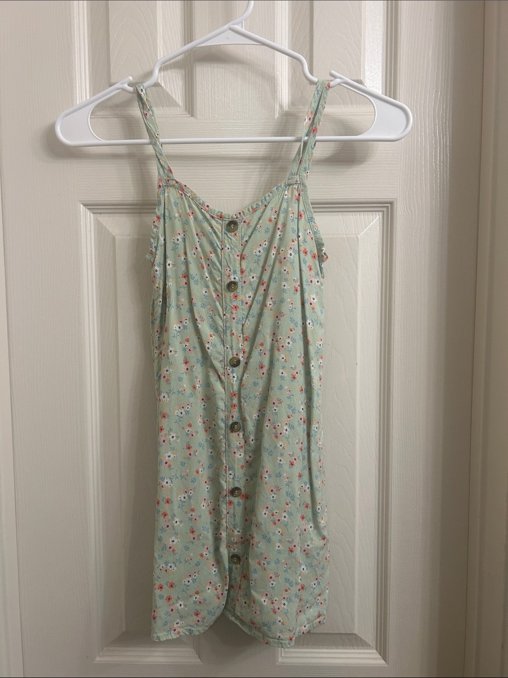 btween Mint Green Floral Button-Front Tank Dress